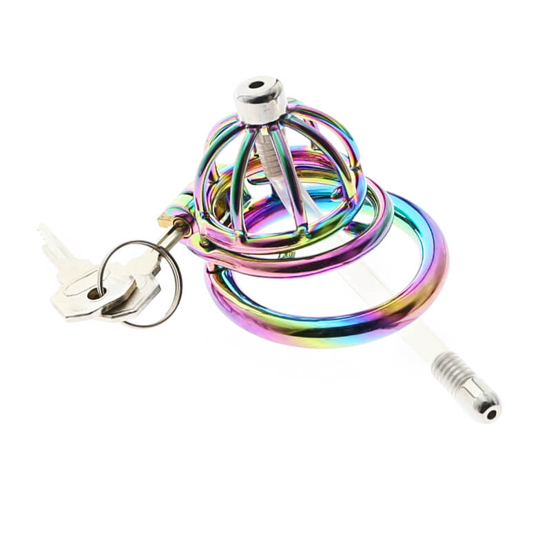 Rainbow Cock Cage With Urethral Catheter