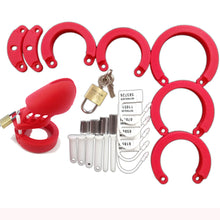 Load image into Gallery viewer, Silicone Chastity Cage Red BDSM 3.15 inches and 3.75 inches long
